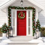 3d,Rendering.,Christmas,Decorated,Porch,With,Little,Trees,And,Lanterns.