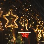 Stylish,Christmas,Star,Illumination,And,Spruce,Branches,In,Golden,Lights